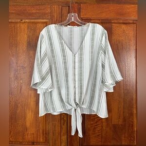 Lush Gray and White Striped Button-Down Blouse